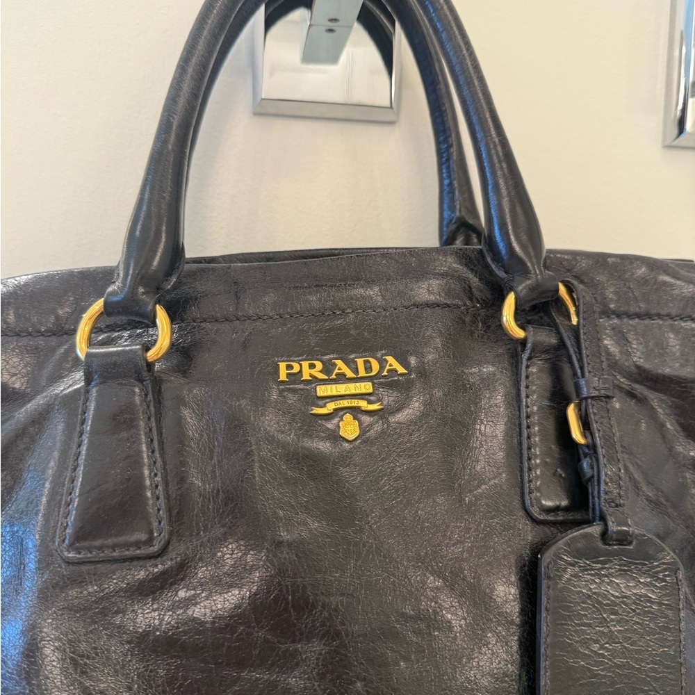 Prada Black Leather Handbag with Gold Accents - Picture 5 of 8